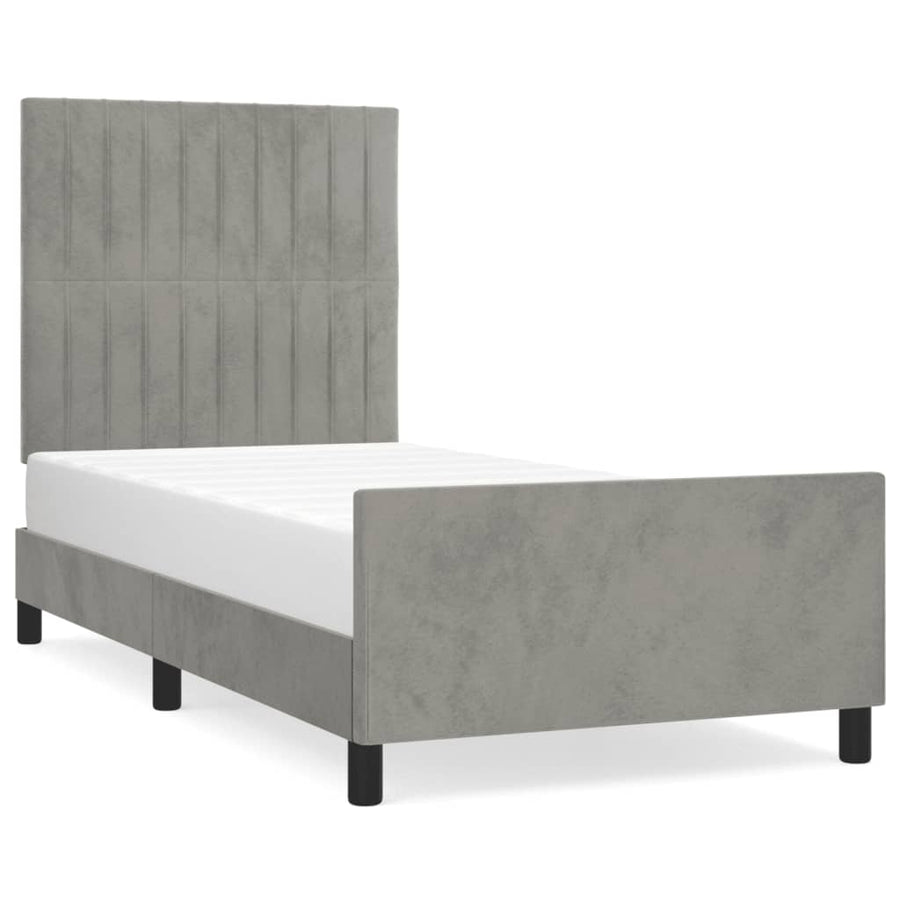 Bedframe Met Hoofdeinde Fluweel Lichtgrijs 90 x 200 cm Verticale strepen