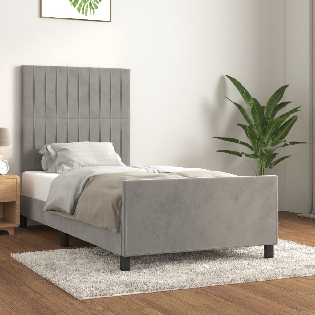 Bedframe Met Hoofdeinde Fluweel Lichtgrijs 90 x 200 cm Verticale strepen