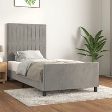 Bedframe Met Hoofdeinde Fluweel Lichtgrijs 90 x 200 cm Verticale strepen