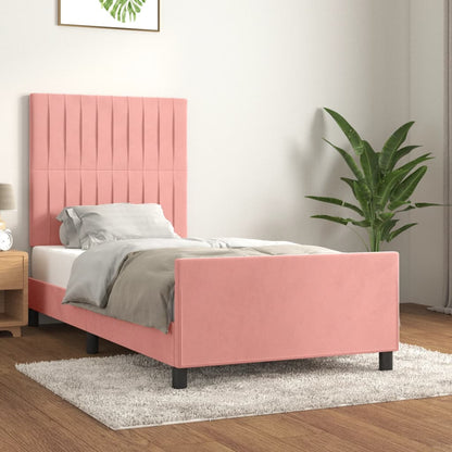 Bedframe Met Hoofdeinde Fluweel Roze 90 x 200 cm Verticale strepen