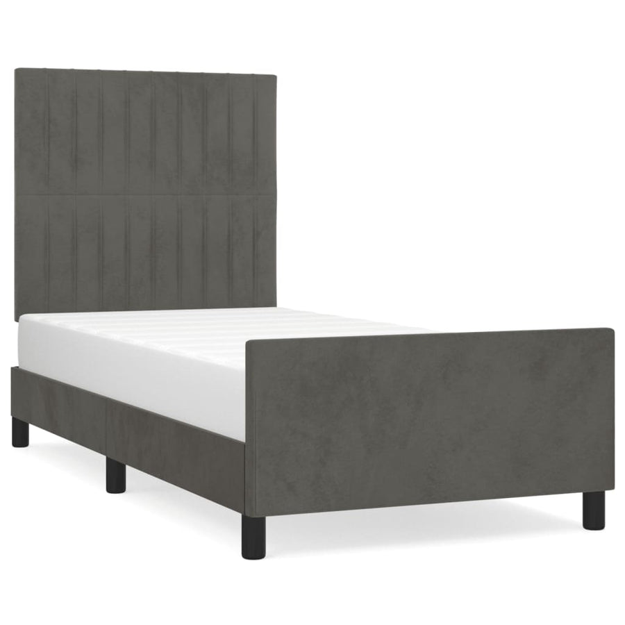 Bedframe Met Hoofdeinde Fluweel Donkergrijs 100 x 200 cm Verticale strepen