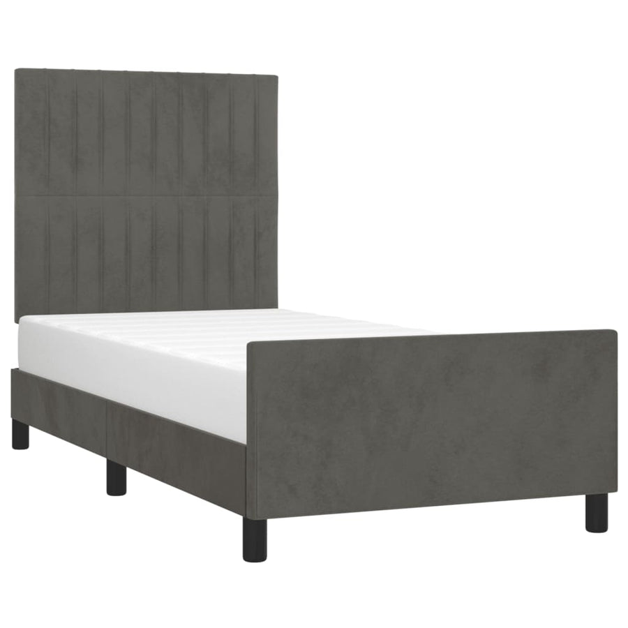 Bedframe Met Hoofdeinde Fluweel Donkergrijs 100 x 200 cm Verticale strepen