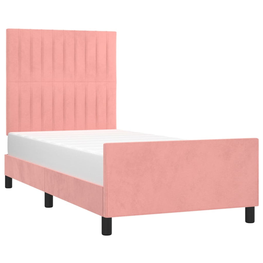 Bedframe Met Hoofdeinde Fluweel Roze 100 x 200 cm Verticale strepen