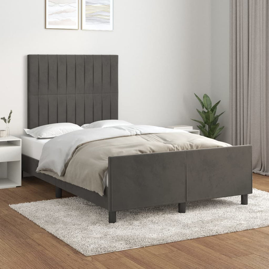 Bedframe Met Hoofdeinde Fluweel Donkergrijs 120 x 200 cm Verticale strepen