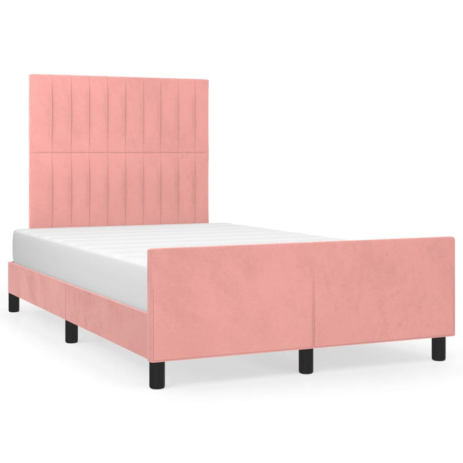 Bedframe Met Hoofdeinde Fluweel Roze 120 x 200 cm Verticale strepen