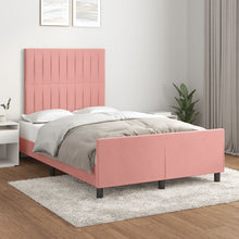 Bedframe Met Hoofdeinde Fluweel Roze 120 x 200 cm Verticale strepen