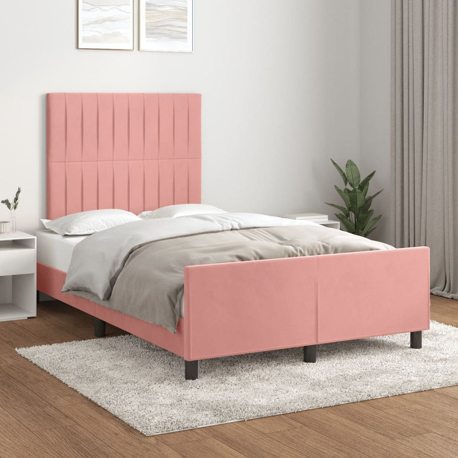 Bedframe Met Hoofdeinde Fluweel Roze 120 x 200 cm Verticale strepen