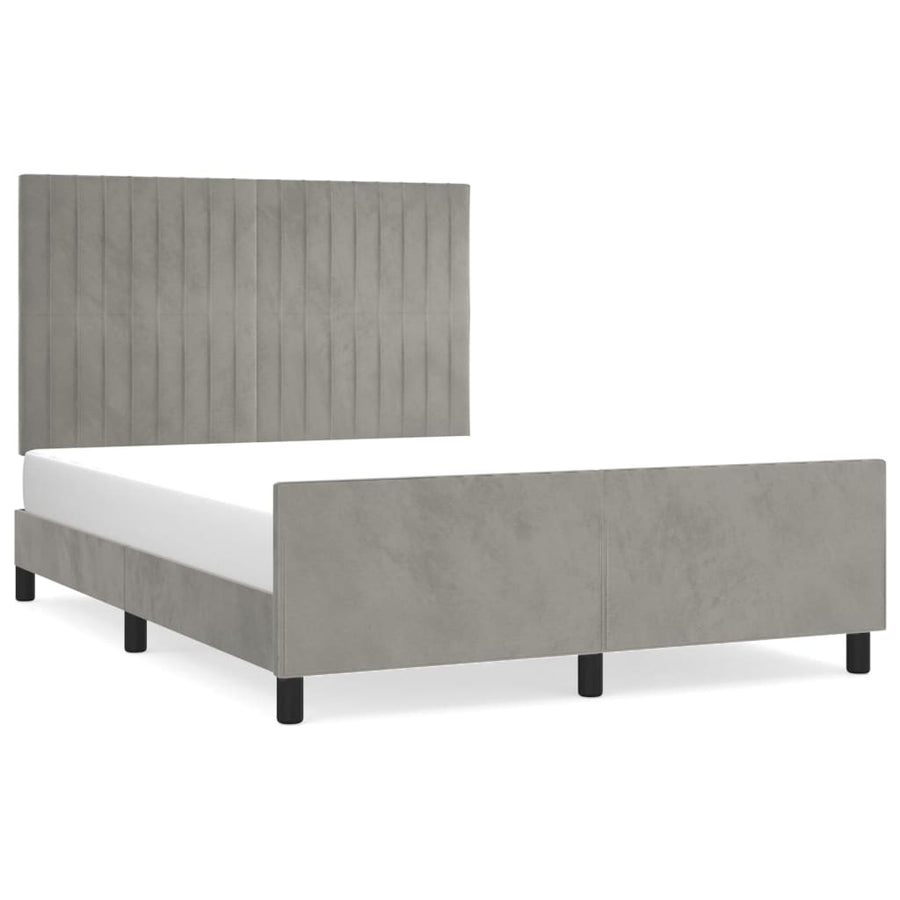 Bedframe Met Hoofdeinde Fluweel Lichtgrijs 140 x 190 cm Verticale strepen
