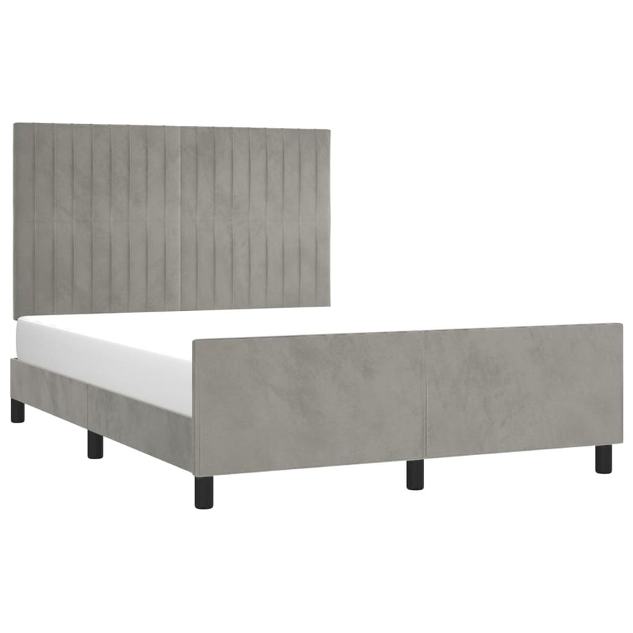Bedframe Met Hoofdeinde Fluweel Lichtgrijs 140 x 190 cm Verticale strepen