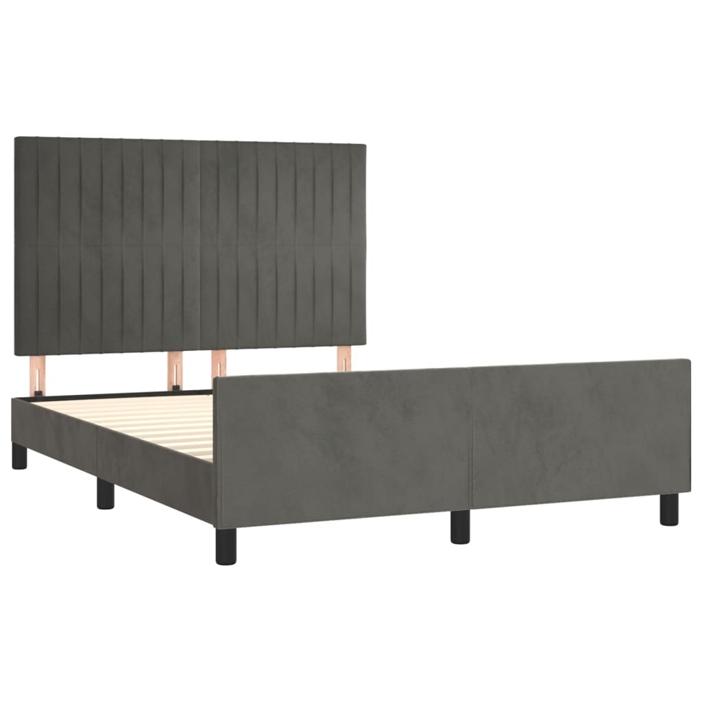 Bedframe Met Hoofdeinde Fluweel Donkergrijs 140 x 190 cm Verticale strepen