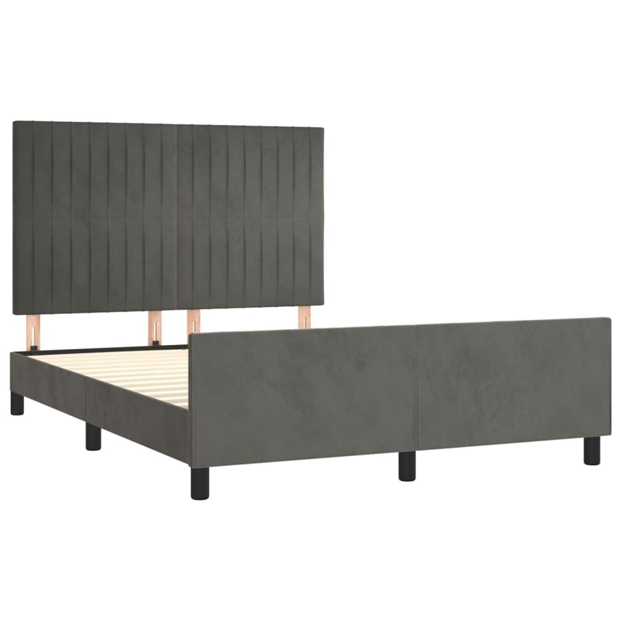 Bedframe Met Hoofdeinde Fluweel Donkergrijs 140 x 190 cm Verticale strepen