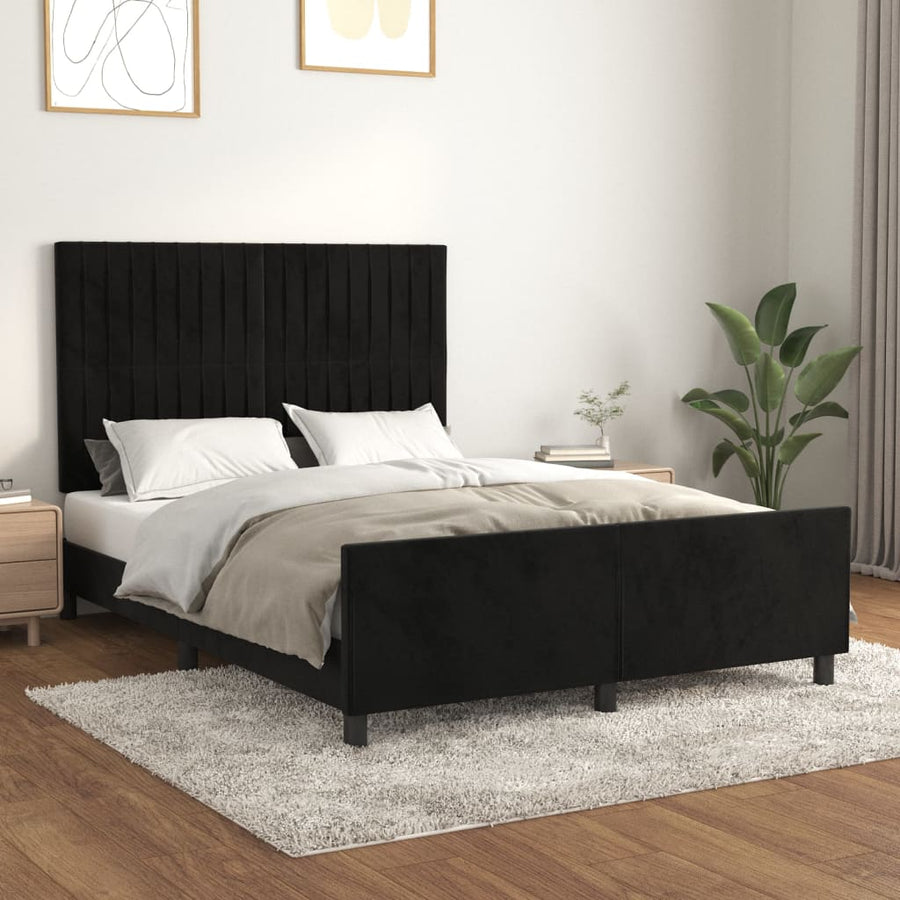 Bedframe Met Hoofdeinde Fluweel Zwart 140 x 190 cm Verticale strepen