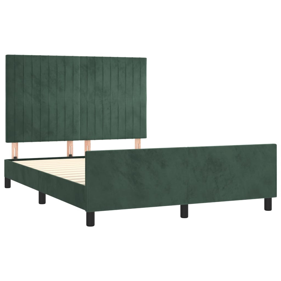 Bedframe Met Hoofdeinde Fluweel Donkergroen 140 x 190 cm Verticale strepen
