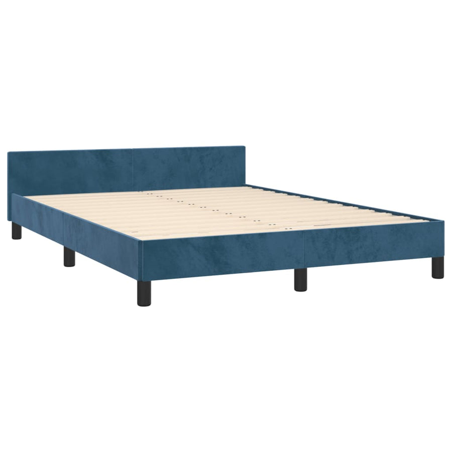 Bedframe Met Hoofdeinde Fluweel Donkerblauw 140 x 190 cm Verticale strepen