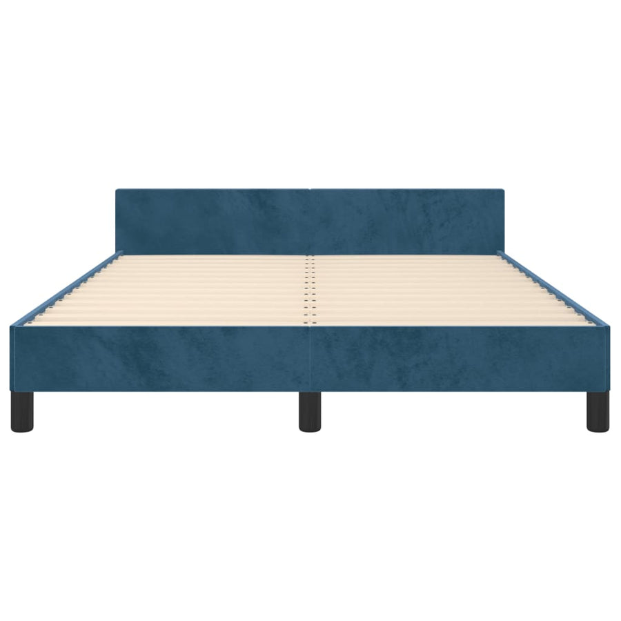Bedframe Met Hoofdeinde Fluweel Donkerblauw 140 x 190 cm Verticale strepen