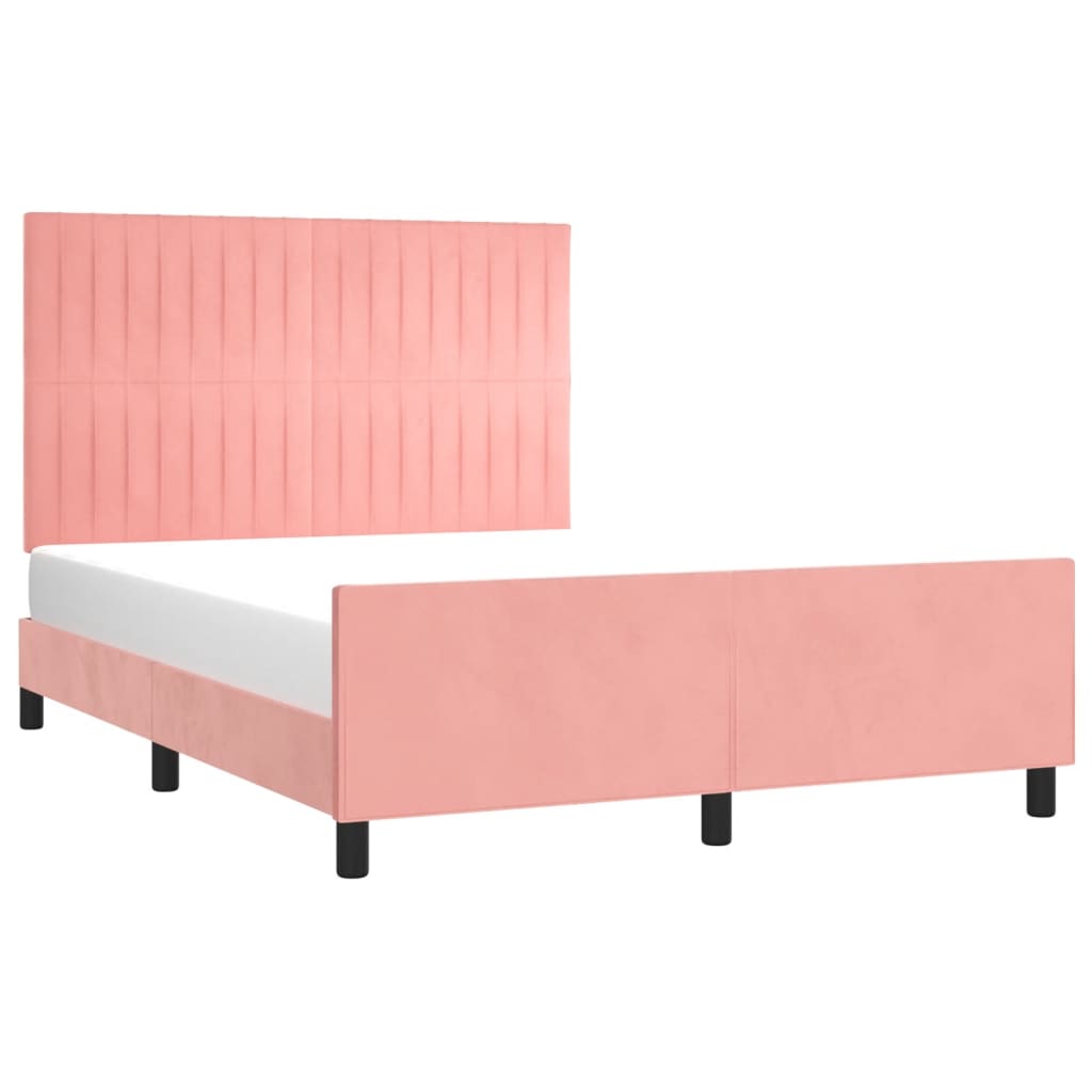 Bedframe Met Hoofdeinde Fluweel Roze 140 x 190 cm Verticale strepen