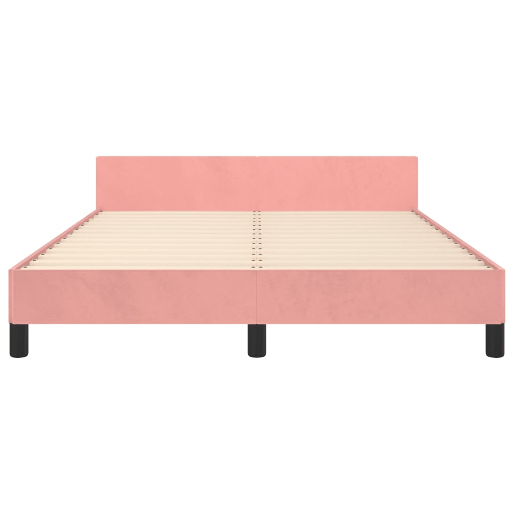 Bedframe Met Hoofdeinde Fluweel Roze 140 x 190 cm Verticale strepen