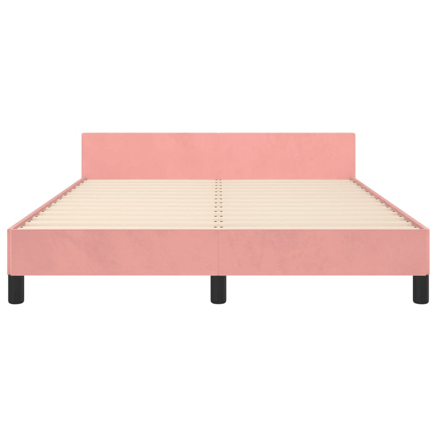 Bedframe Met Hoofdeinde Fluweel Roze 140 x 190 cm Verticale strepen