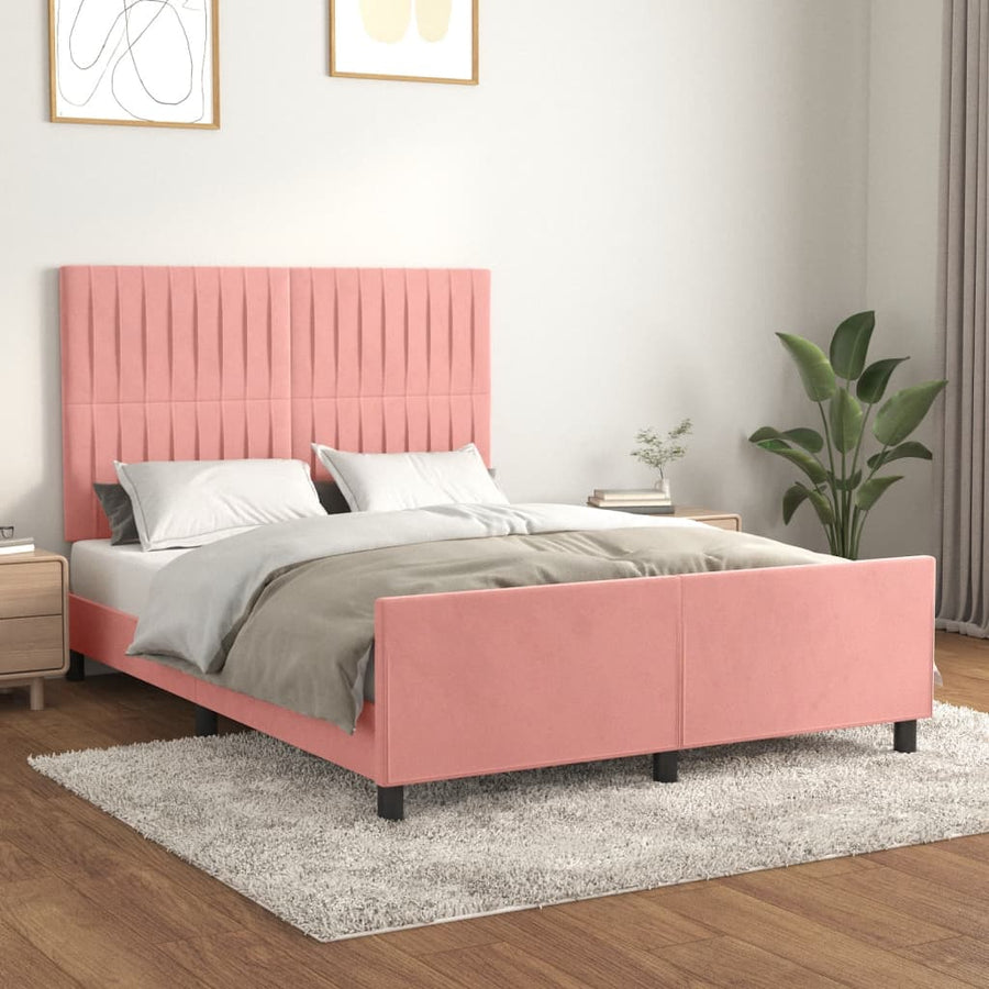Bedframe Met Hoofdeinde Fluweel Roze 140 x 190 cm Verticale strepen