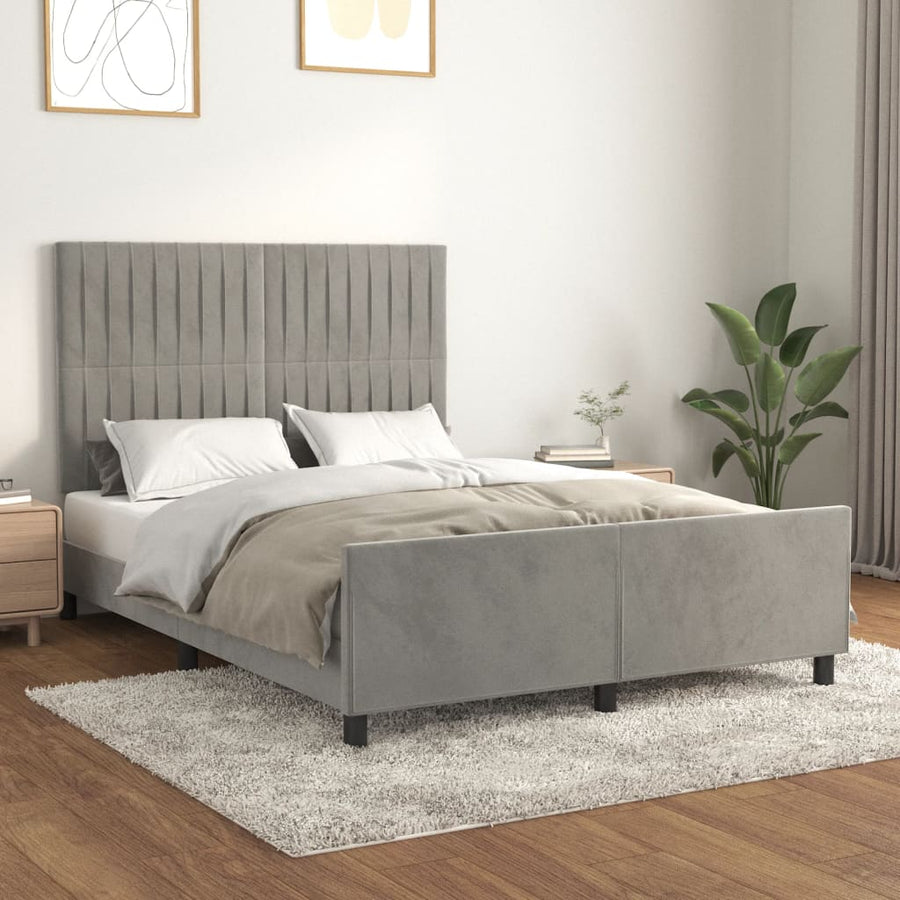 Bedframe Met Hoofdeinde Fluweel Lichtgrijs 140 x 200 cm Verticale strepen