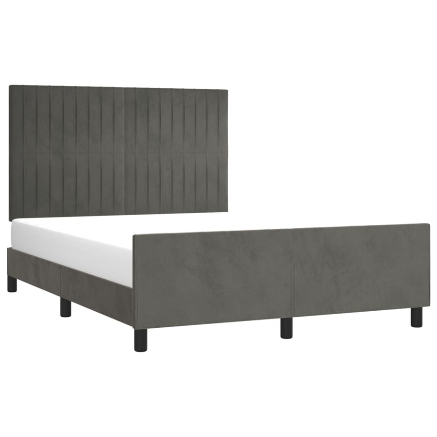 Bedframe Met Hoofdeinde Fluweel Donkergrijs 140 x 200 cm Verticale strepen