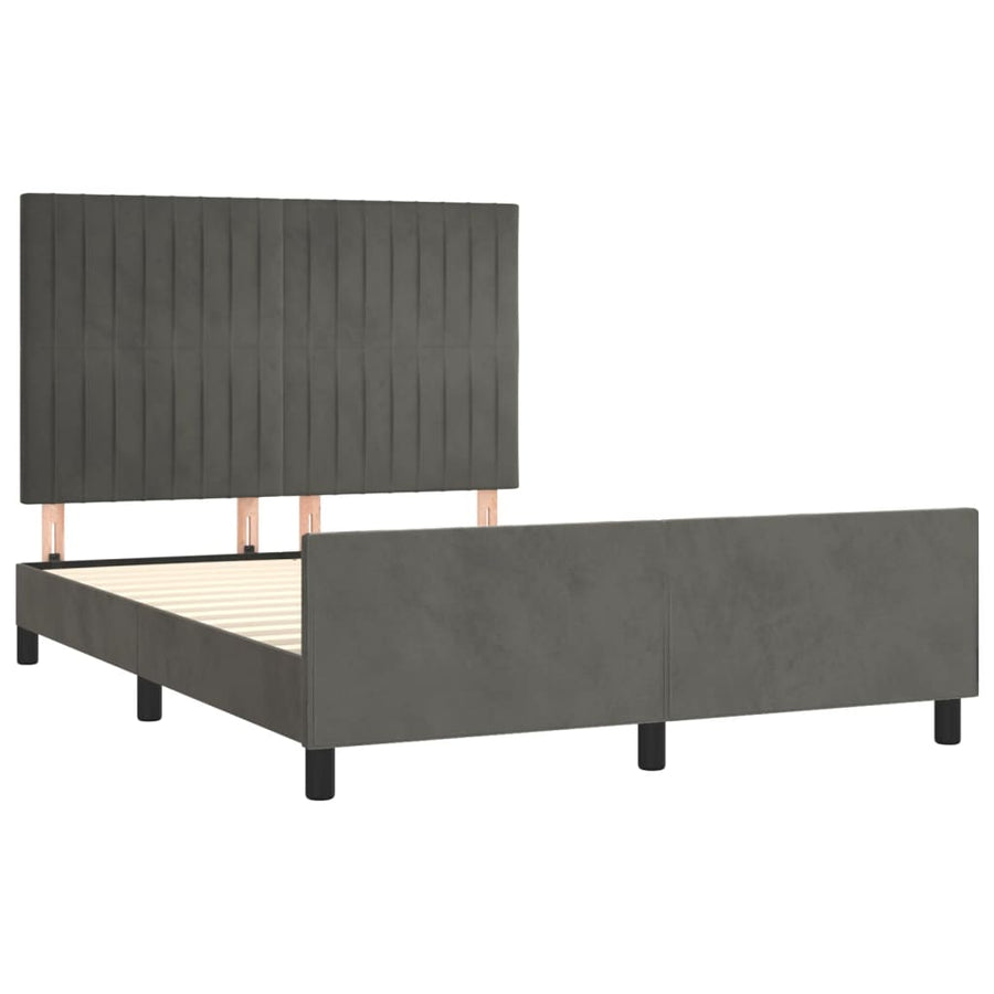 Bedframe Met Hoofdeinde Fluweel Donkergrijs 140 x 200 cm Verticale strepen