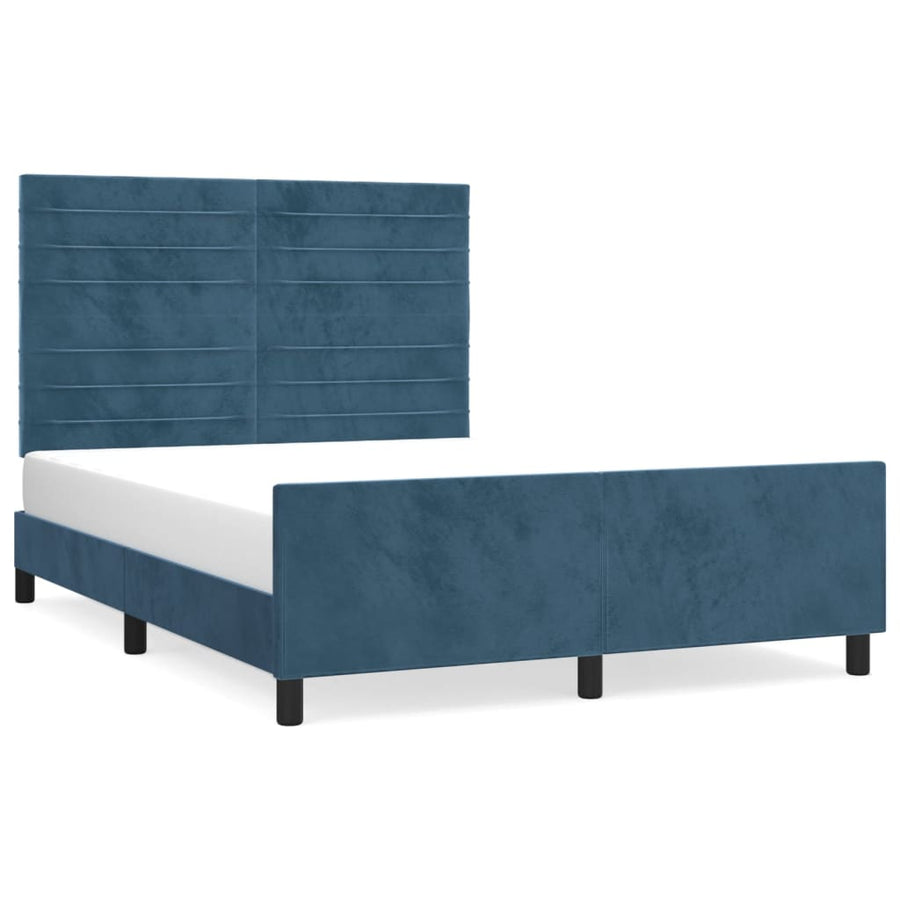 Bedframe Met Hoofdeinde Fluweel Donkerblauw 140 x 200 cm Verticale strepen