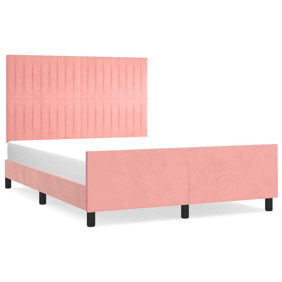 Bedframe Met Hoofdeinde Fluweel Roze 140 x 200 cm Verticale strepen