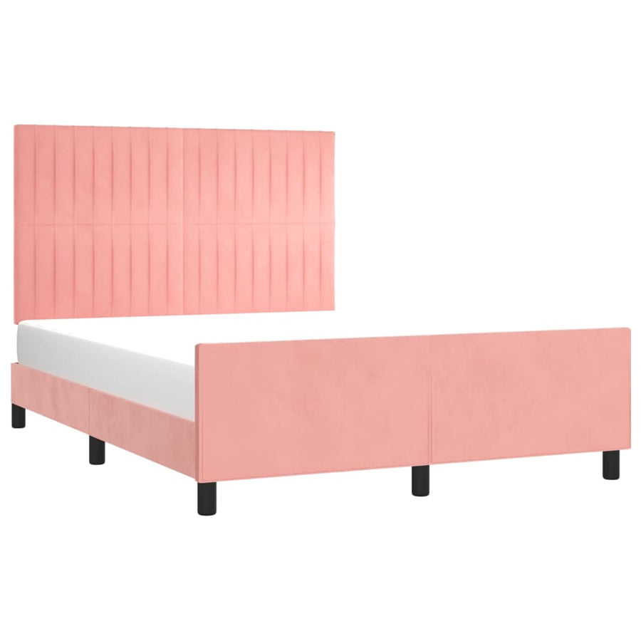 Bedframe Met Hoofdeinde Fluweel Roze 140 x 200 cm Verticale strepen