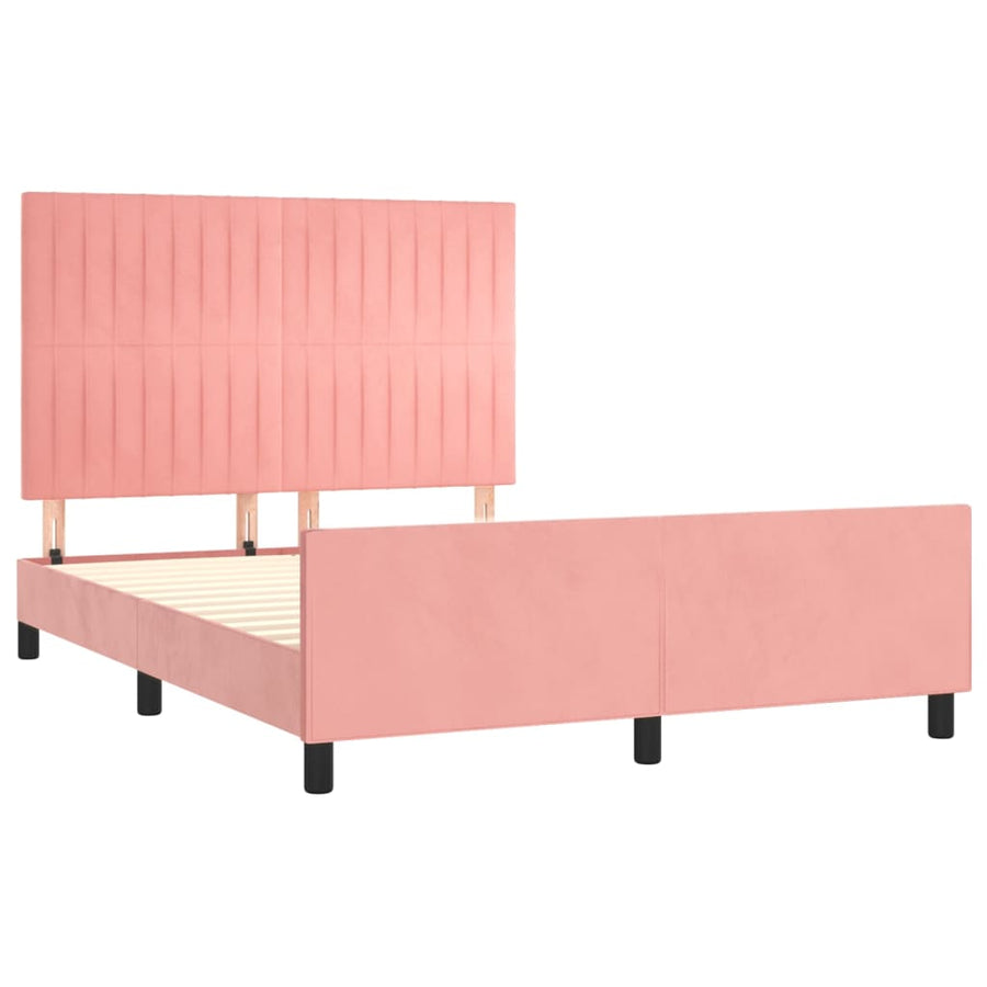 Bedframe Met Hoofdeinde Fluweel Roze 140 x 200 cm Verticale strepen