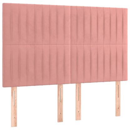 Bedframe Met Hoofdeinde Fluweel Roze 140 x 200 cm Verticale strepen