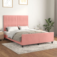 Bedframe Met Hoofdeinde Fluweel Roze 140 x 200 cm Verticale strepen