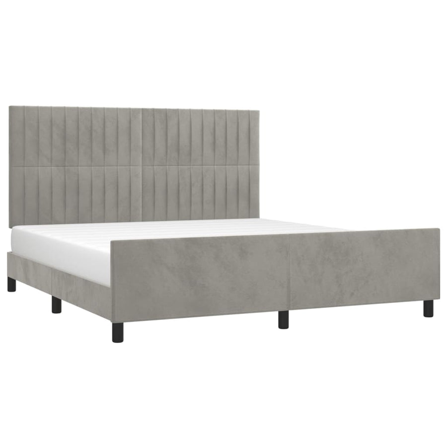 Bedframe Met Hoofdeinde Fluweel Lichtgrijs 160 x 200 cm Verticale strepen