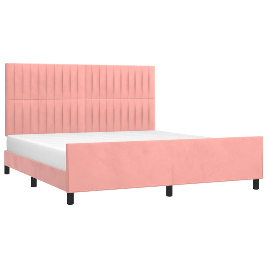Bedframe Met Hoofdeinde Fluweel Roze 160 x 200 cm Verticale strepen