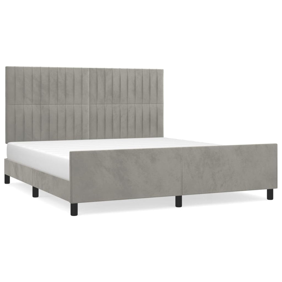 Bedframe Met Hoofdeinde Fluweel Lichtgrijs 180 x 200 cm Verticale strepen