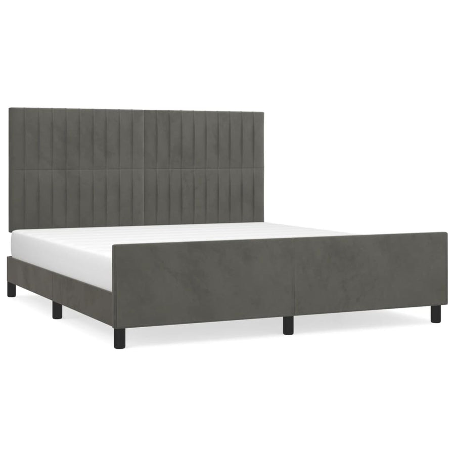 Bedframe Met Hoofdeinde Fluweel Donkergrijs 180 x 200 cm Verticale strepen