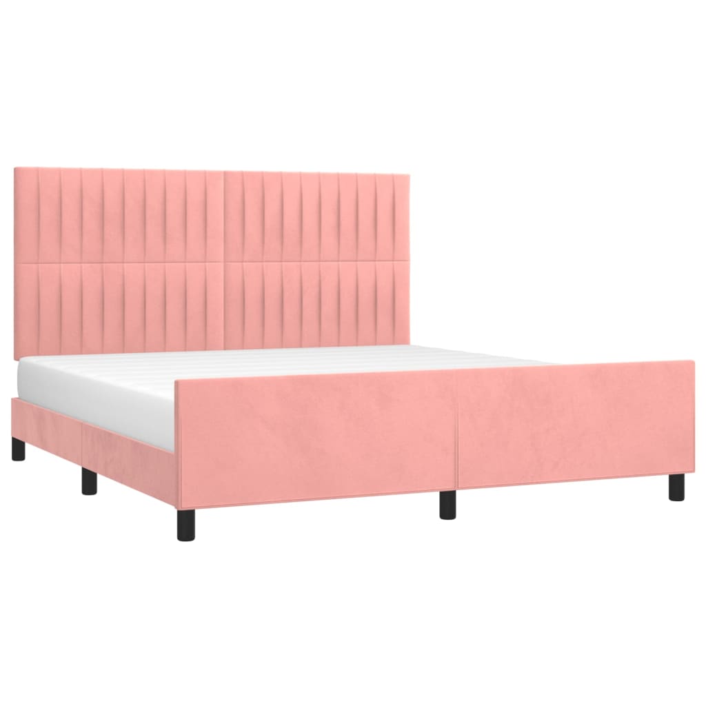 Bedframe Met Hoofdeinde Fluweel Roze 180 x 200 cm Verticale strepen