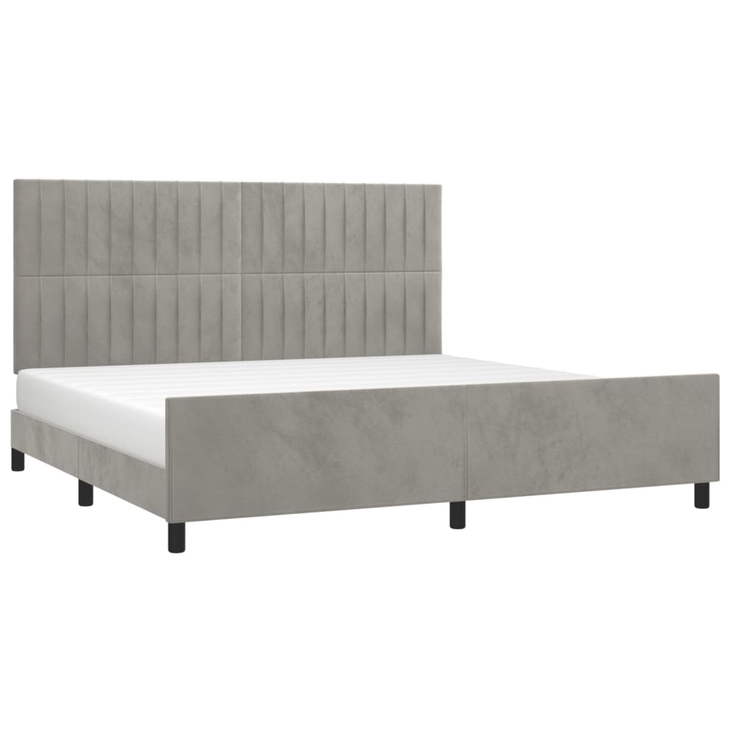 Bedframe Met Hoofdeinde Fluweel Lichtgrijs 200 x 200 cm Verticale strepen