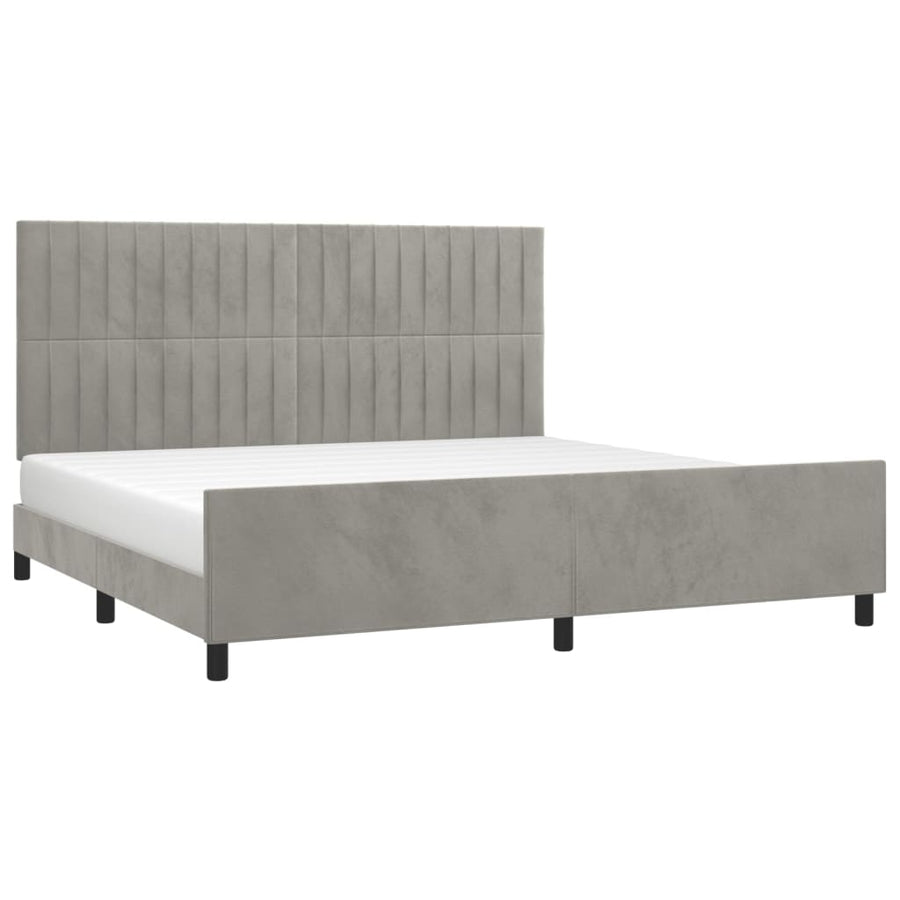 Bedframe Met Hoofdeinde Fluweel Lichtgrijs 200 x 200 cm Verticale strepen