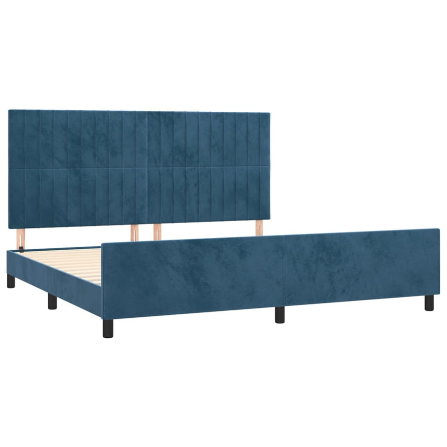 Bedframe Met Hoofdeinde Fluweel Donkerblauw 200 x 200 cm Verticale strepen