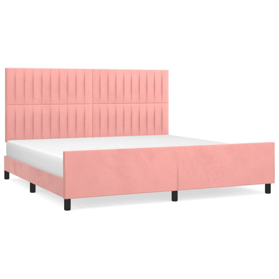 Bedframe Met Hoofdeinde Fluweel Roze 200 x 200 cm Verticale strepen