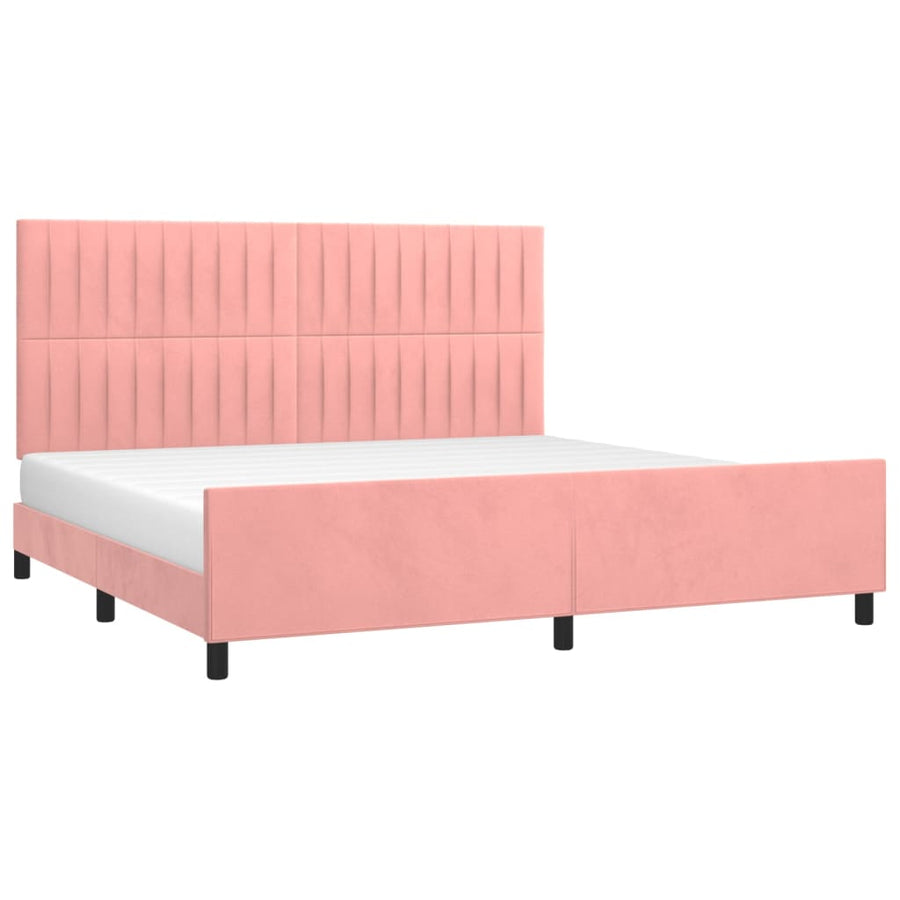 Bedframe Met Hoofdeinde Fluweel Roze 200 x 200 cm Verticale strepen