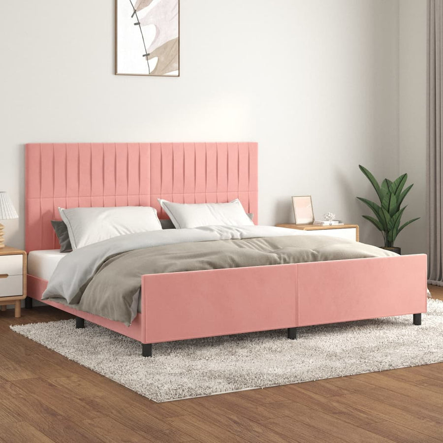 Bedframe Met Hoofdeinde Fluweel Roze 200 x 200 cm Verticale strepen