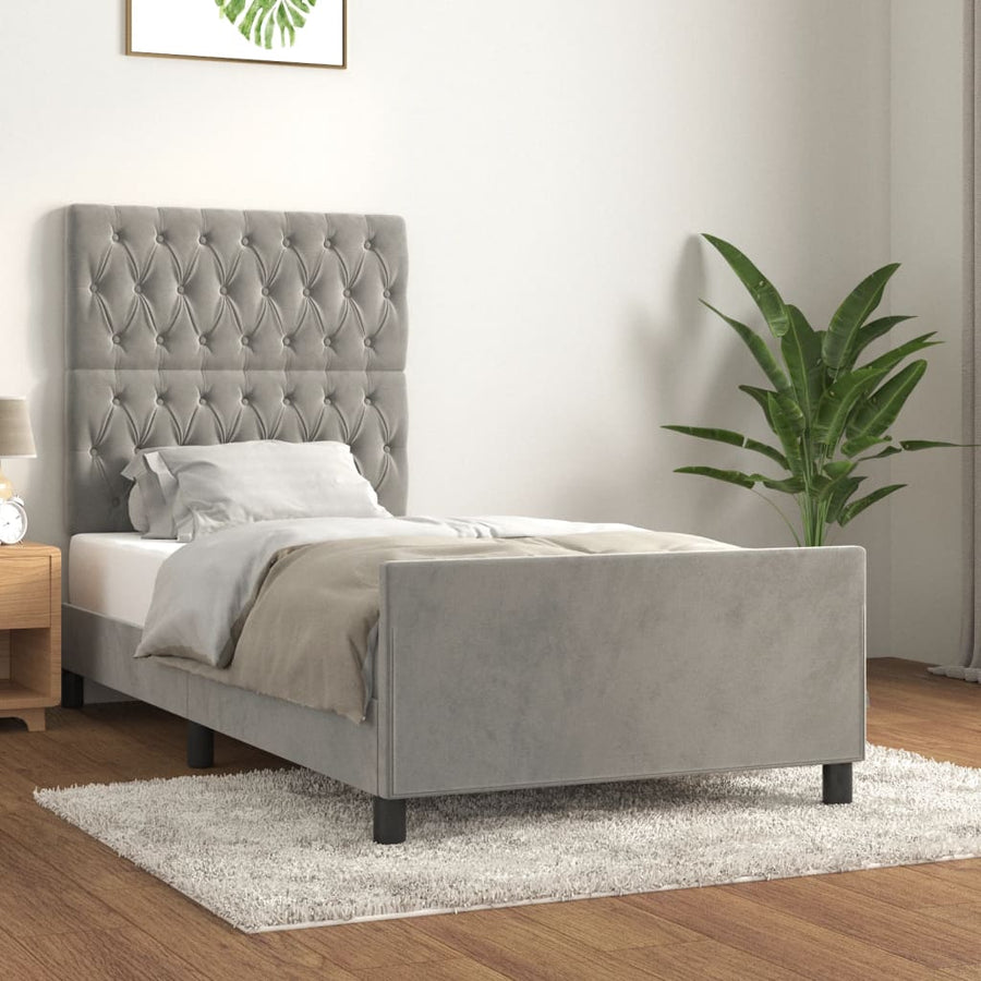 Bedframe Met Hoofdeinde Fluweel Lichtgrijs 90 x 190 cm Getuft ontwerp