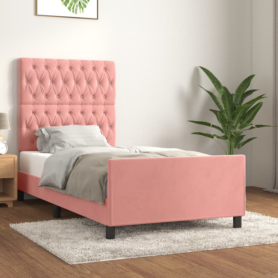 Bedframe Met Hoofdeinde Fluweel Roze 90 x 190 cm Getuft ontwerp