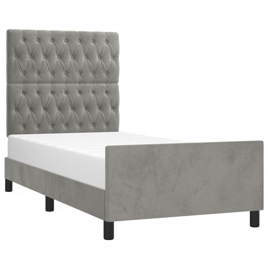 Bedframe Met Hoofdeinde Fluweel Lichtgrijs 90 x 200 cm Getuft ontwerp