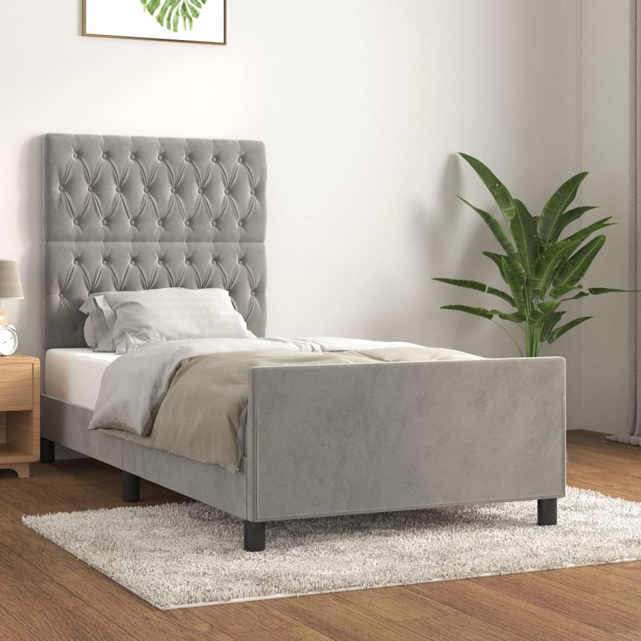 Bedframe Met Hoofdeinde Fluweel Lichtgrijs 90 x 200 cm Getuft ontwerp
