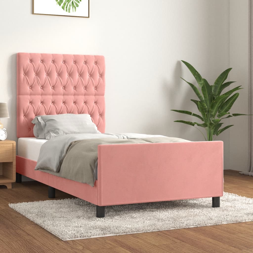 Bedframe Met Hoofdeinde Fluweel Roze 90X200 Cm Roze 90 x 200 cm Getuft ontwerp