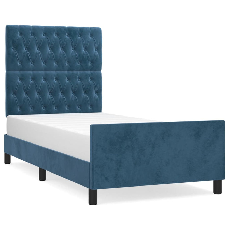 Bedframe Met Hoofdeinde Fluweel Donkerblauw 100X200 Cm Donkerblauw 100 x 200 cm Getuft ontwerp