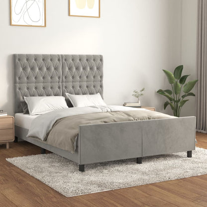 Bedframe Met Hoofdeinde Fluweel Lichtgrijs 140 x 190 cm Getuft ontwerp
